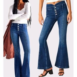 We The Free People After Dark Mid Rise Flare Jeans 25 Western 70s Button Fly